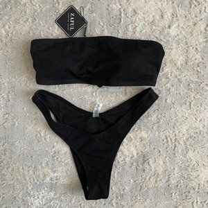 NWT Zaful High Cut Ribbed Bandeau Bikini Set